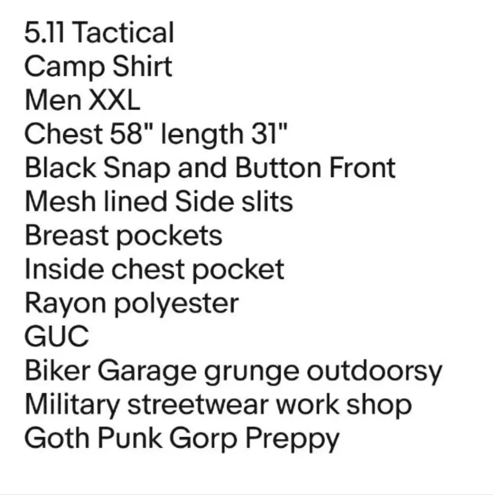 5.11 Tactical Vented Camp Shirt Men 2X Black Snap Button Biker Military Gorp